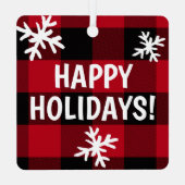 Happy Holidays Buffalo Karierte Schneeflocke Ornament Aus Metall (Rückseite)