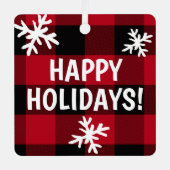 Happy Holidays Buffalo Karierte Schneeflocke Ornament Aus Metall (Vorderseite)