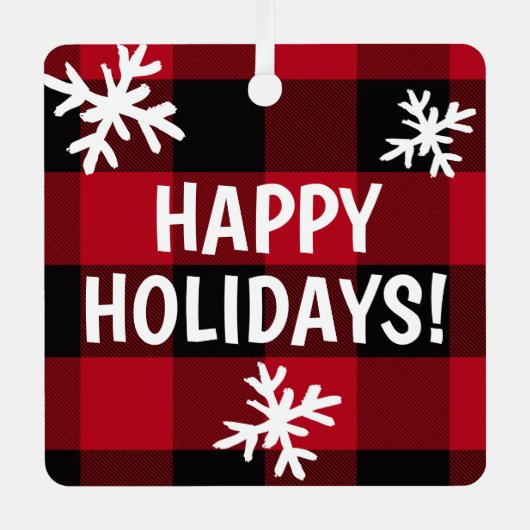 Happy Holidays Buffalo Karierte Schneeflocke Ornament Aus Metall (Vorderseite)