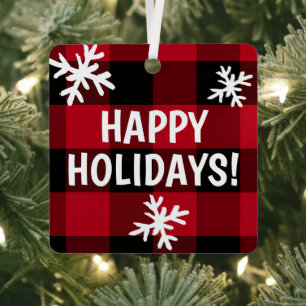 Happy Holidays Buffalo Karierte Schneeflocke Ornament Aus Metall