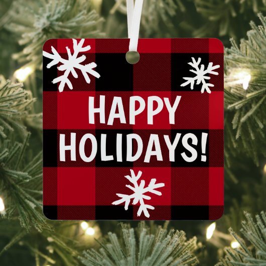 Happy Holidays Buffalo Karierte Schneeflocke Ornament Aus Metall (InSitu)