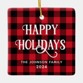 Happy Holidays Buffalo Kariertes Family Foto Keramikornament