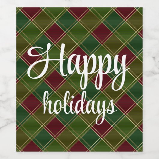 Happy Holidays Buffalo Kariertes Rot und Grün Weih Weinetikett (Einzelnes Label)