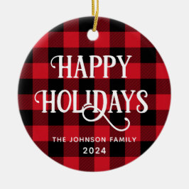 Happy Holidays Buffalo Karo Family Foto Keramik Ornament