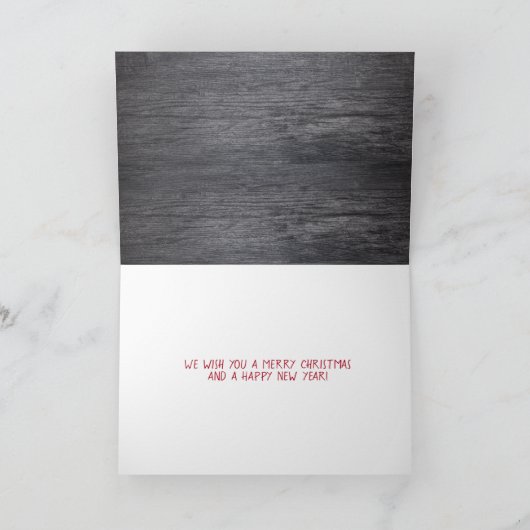 Happy Holidays Büffel kariert auf grauem Holz Karte (Innenseite)