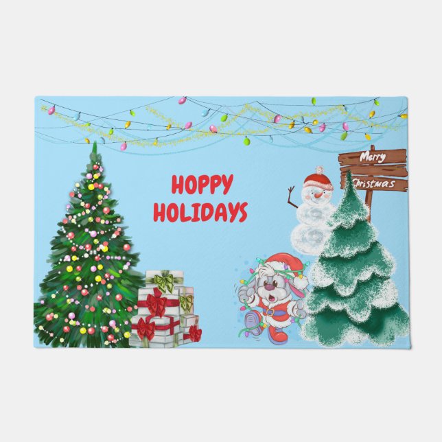 Happy Holidays Bunny Christmas Fußmatte (Vorderseite)
