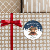 Happy Holidays Business Festive Highland Cow Runder Aufkleber