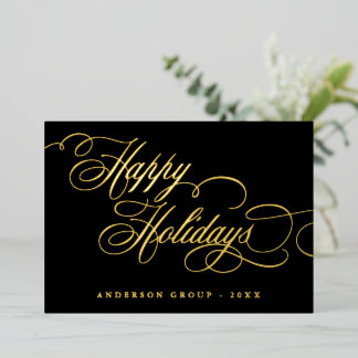 Happy Holidays Calligrafy Corporate Gruß Folieneinladung