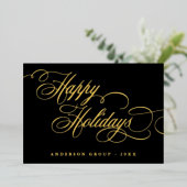 Happy Holidays Calligrafy Corporate Gruß Folieneinladung (Stehend vorne)