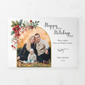 Happy Holidays Calligraphy Arch Floral Foto Dreifach Gefaltete Urlaubskarte (Cover)