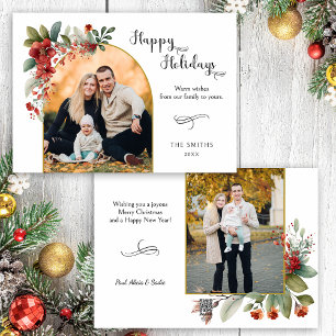Happy Holidays Calligraphy Arch Floral Foto Feiertagskarte