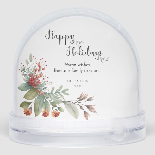 Happy Holidays Calligraphy Arch Floral Foto Schneekugeln (Rückseite)