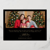 Happy Holidays Calligraphy Foto Familienname-Karte Folieneinladung (Rückseite)