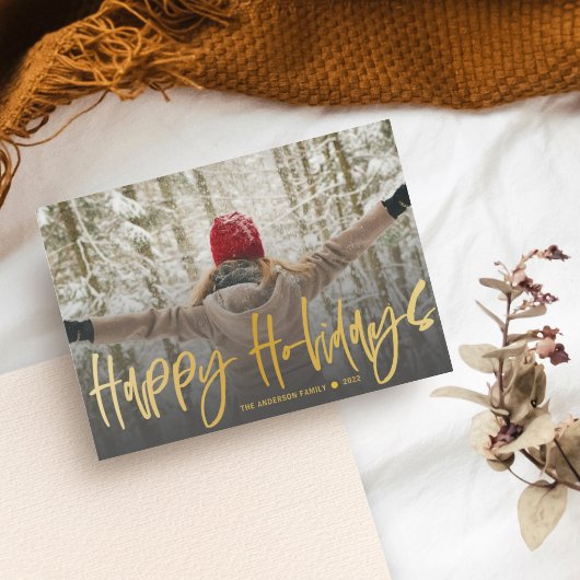 Happy Holidays Calligraphy Gold Foto Weihnachten