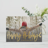 Happy Holidays Calligraphy Gold Foto Weihnachten (Stehend Vorderseite)