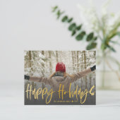 Happy Holidays Calligraphy Gold Foto Weihnachten P Postkarte (Stehend Vorderseite)
