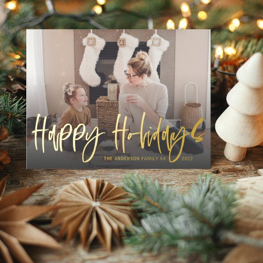 Happy Holidays Calligraphy Gold Foto Weihnachten P Postkarte