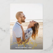 Happy Holidays Calligraphy Script 2 Fotos Gold Folieneinladung (Vorderseite)