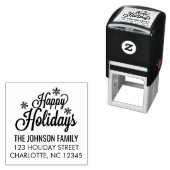 Happy Holidays Calligraphy Snowflakes Familienname Permastempel (Beispiel)
