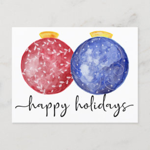 Happy Holidays Calligraphy Watercolor Ornaments Feiertagspostkarte