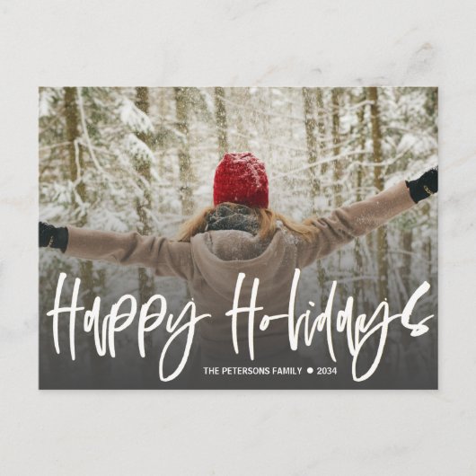 Happy Holidays Calligraphy White Foto Weihnachten Postkarte (Vorderseite)