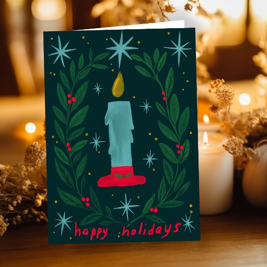 Happy Holidays Candle Botanical Handmade Christmas Karte