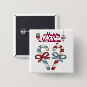 Happy Holidays Candy Cane Heart Button (Vorne & Hinten)