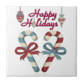 Happy Holidays Candy Cane Heart Fliese (Vorderseite)