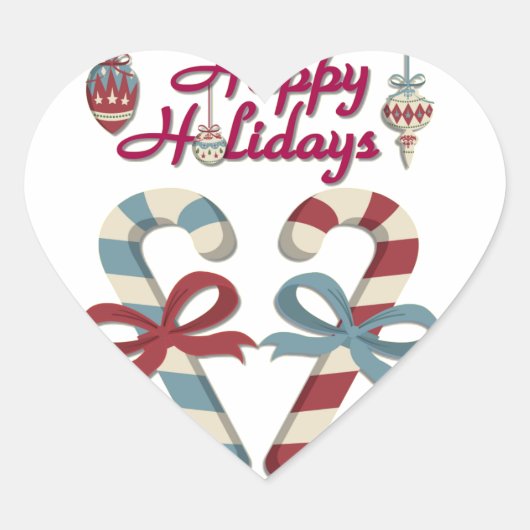 Happy Holidays Candy Cane Heart Herz-Aufkleber (Vorderseite)