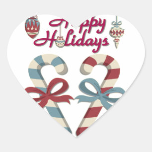Happy Holidays Candy Cane Heart Herz-Aufkleber