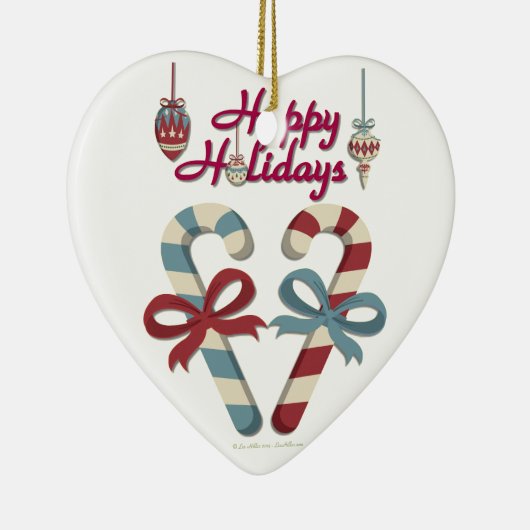 Happy Holidays Candy Cane Heart Keramikornament (Rechts)