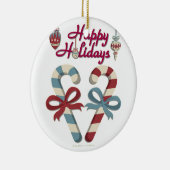 Happy Holidays Candy Cane Heart Keramikornament (Rechts)