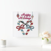 Happy Holidays Candy Cane Heart Quadratische Wanduhr (Zuhause)