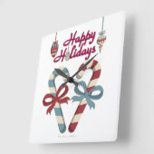 Happy Holidays Candy Cane Heart Quadratische Wanduhr (Winkel)