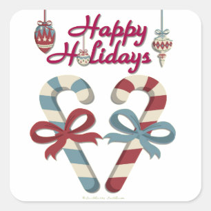 Happy Holidays Candy Cane Heart Quadratischer Aufkleber