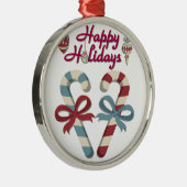 Happy Holidays Candy Cane Heart Silbernes Ornament (Rechts)