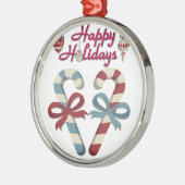 Happy Holidays Candy Cane Heart Silbernes Ornament (Links)