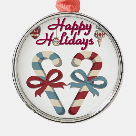 Happy Holidays Candy Cane Heart Silbernes Ornament (Vorne)