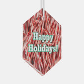 Happy Holidays Candy Cane Style Ornament Aus Glas (Vorderseite Rechts)
