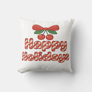 Happy Holidays Candy Cane Typography – Cute Xmas Kissen