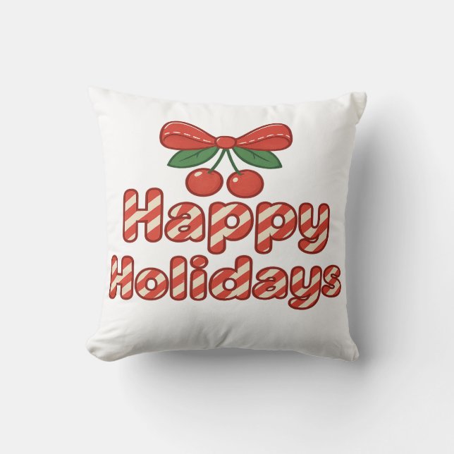 Happy Holidays Candy Cane Typography – Cute Xmas Kissen (Vorderseite)