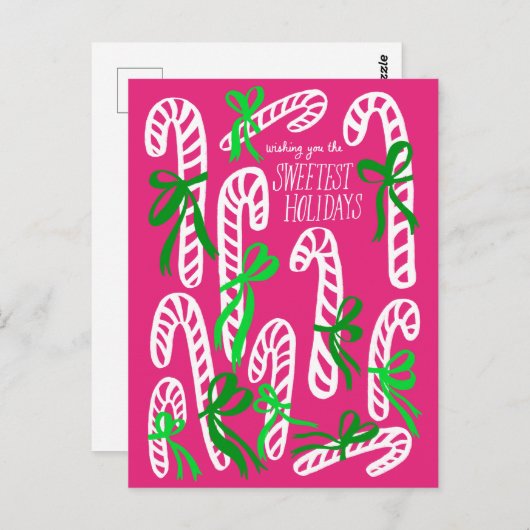 Happy Holidays Candycanes Sweet Pink Weihnachten Postkarte (Vorne/Hinten)