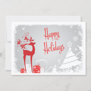 Happy Holidays Card Rot, Grau, Weiße Hirsche Feiertagskarte