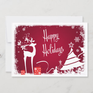 Happy Holidays Card   Rot, Weiße Hirsche Feiertagskarte