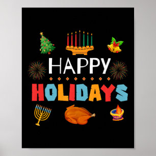 Happy Holidays Celebration Diwali Kwanzaa Hanukkah Poster