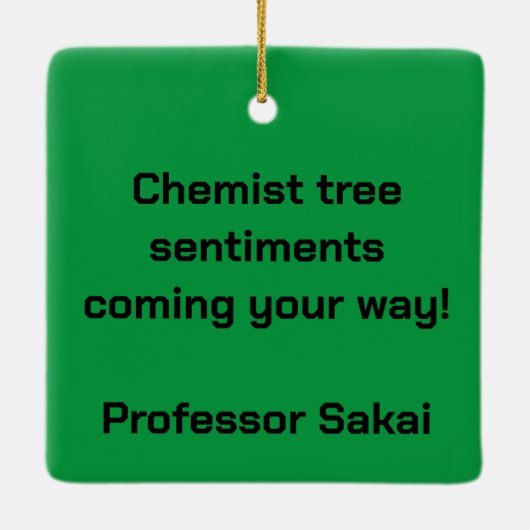 Happy Holidays Chemist Baum ausgeteilt Keramikornament (Rückseite)