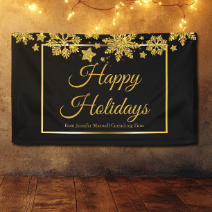 Happy Holidays Chic Black Gold Party Banner