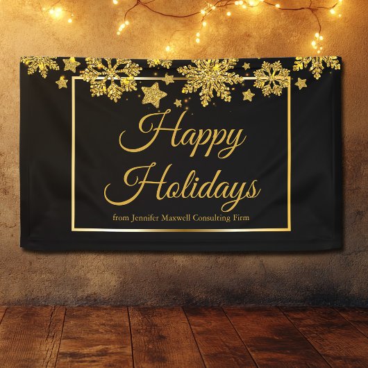 Happy Holidays Chic Black Gold Party Banner