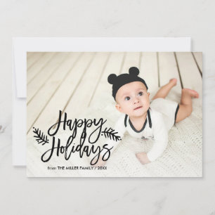 Happy Holidays Chic Hand Lettered Holiday Foto Feiertagskarte
