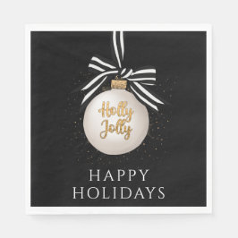 Happy Holidays Christmas Bauble Black Serviette